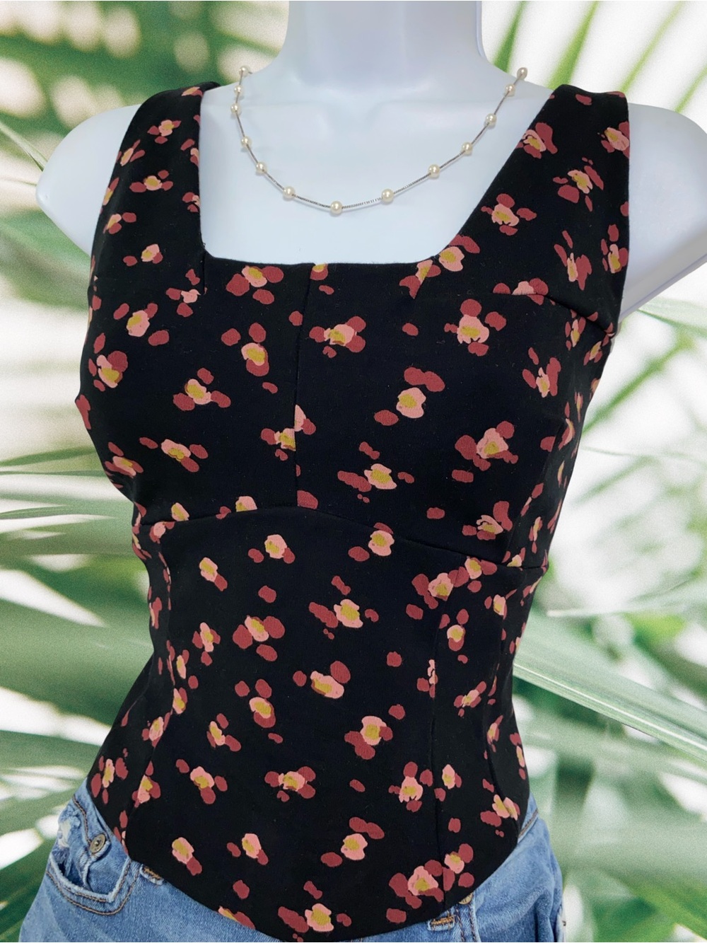 Cabi Lean Black Pink Tank Top, Abstract pattern, Medium